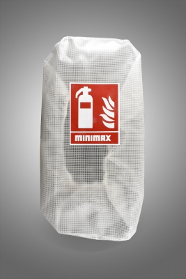 Minimax Schutzhülle/Schutzhaube/Gitternetzhaube für Feuerlöscher bis 12kg, mit Piktogramm / ISO-Symbol, PVC, ASR A1.3